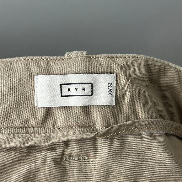 AYR The Pal Pleated Twill Pants Men’s 33x32 Khaki Relaxed Fit Straight Leg - Picture 6 of 12